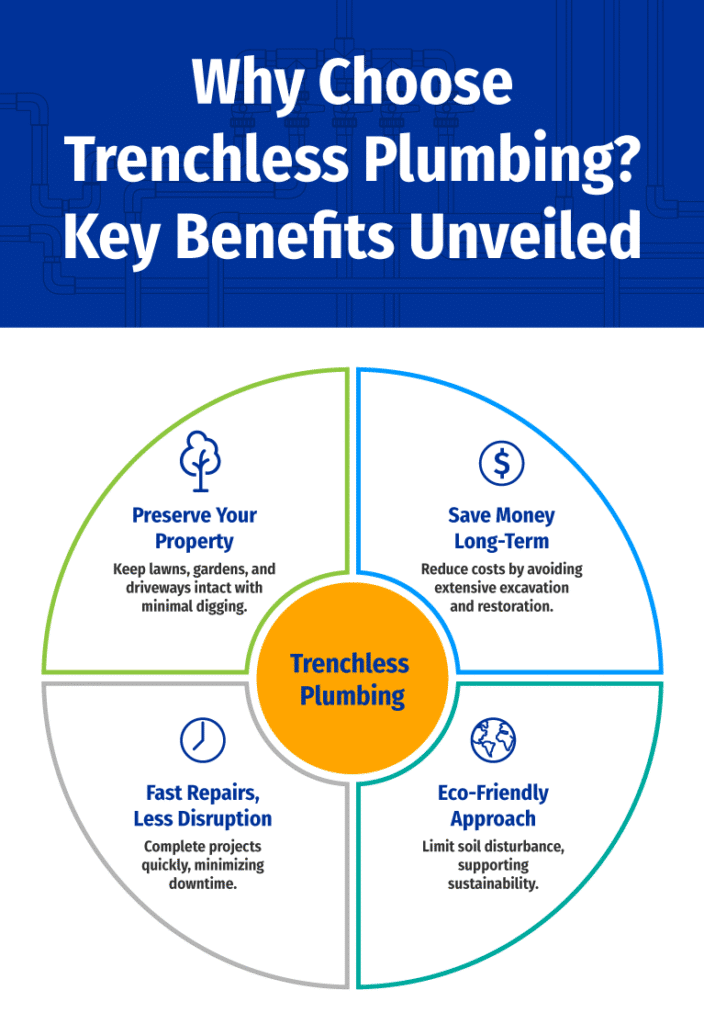 Explore trenchless plumbing benefits: save money, minimize disruption, and protect your property.