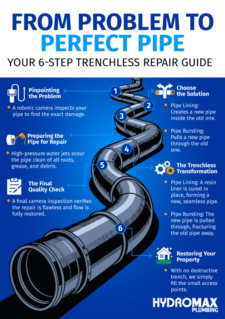 Six-step trenchless pipe repair guide for flawless plumbing solutions.