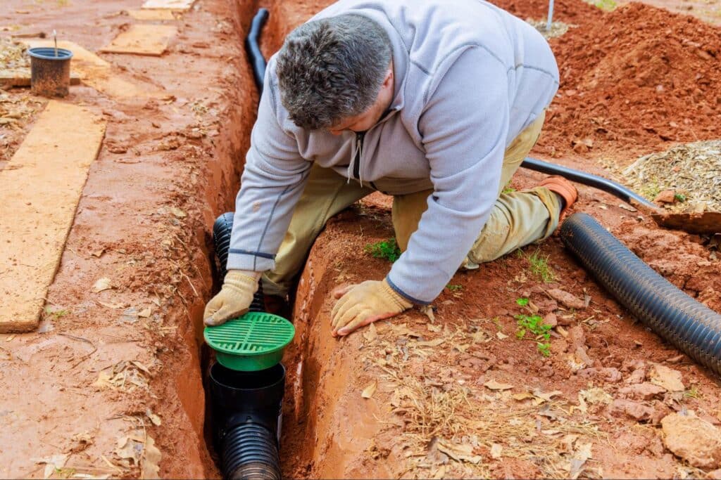 Installing drainage system with a green cover in a trench for effective water management for Buried Downspouts