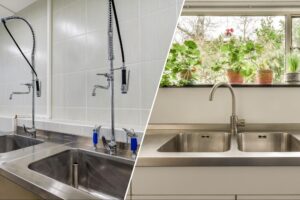 Modern kitchen sinks comparison showcasing functionality and design in two styles.